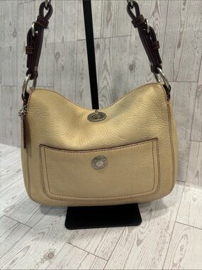 Coach Chelsea Turnlock Pebbled Leather Shoulder Bag with Dark Brown Trim